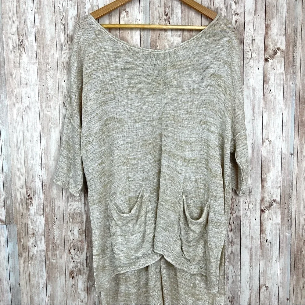 Free People High Low Melange Knit Linen Blend‎ Lightweight Sweater Size Medium